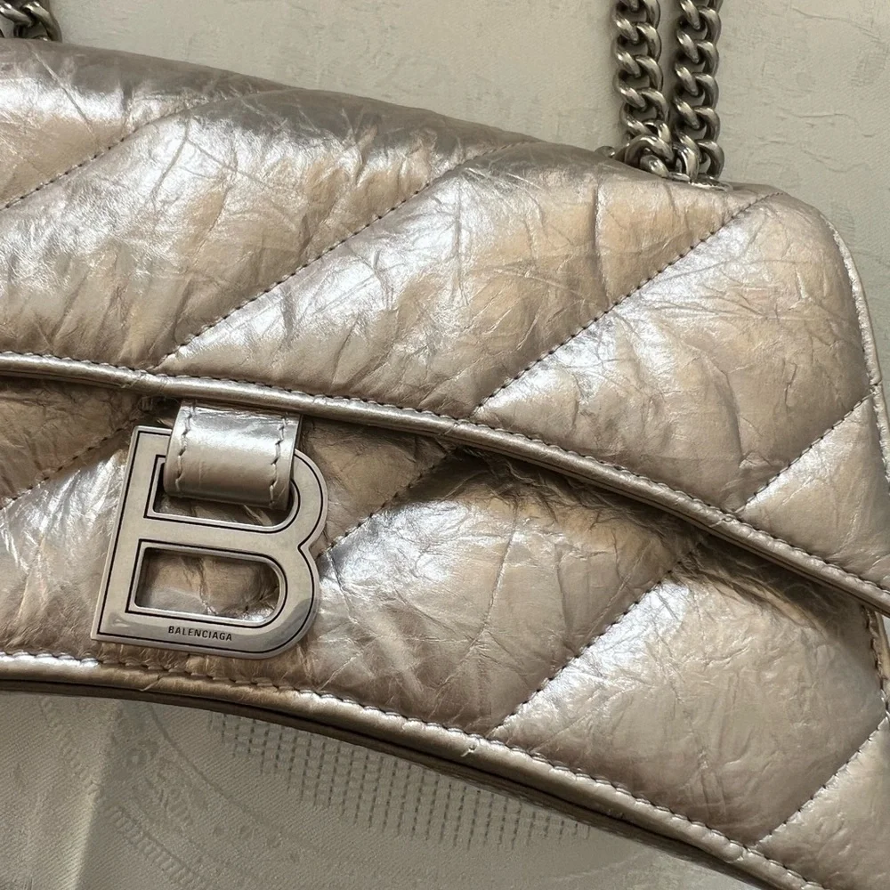 Balenciaga lamb skin Crush Small Chain Bag Metallized Quilted NWB Made In Italy